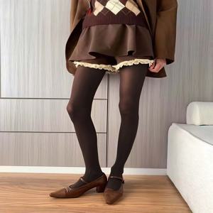 여성용 카라멜 벨벳 타이츠, 고탄력 불투명 발목형 타이츠, 여성용 편안한 단색 팬티스타킹, 사계절용