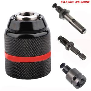 1개/2개/4개 세트, 0.8~10mm 금속 키리스 드릴 척, 3조 래칫 셀프 잠금 척 3/8-24UNF 나사산, 드릴 비트 및 슬리브용 척