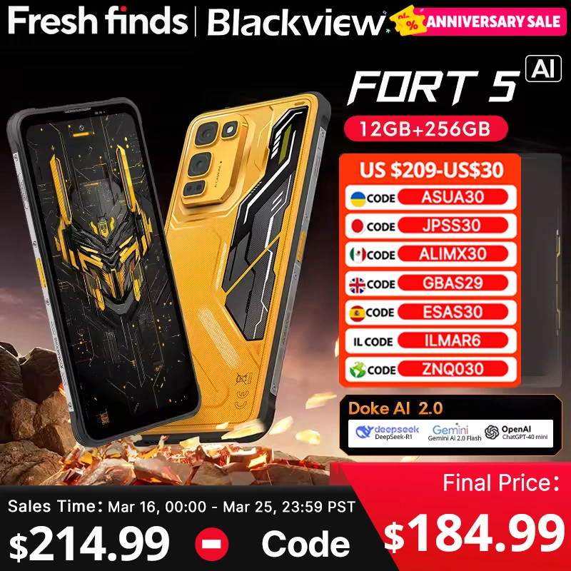 【월드 프리미어】Blackview Fort 5 러기드 스마트폰 6.78인치 2.4K 120Hz 디스플레이 108Mp 카메라 2W BOX 스피커 IP68&IP69K 휴대폰