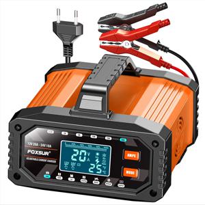 FOXSUR 0.5A-20A 휴대용 ATV 오토바이 자동차 배터리 충전기 12V24V 리튬 AGM GEL 납산 LiFePO4 스마트 배터리 충전기