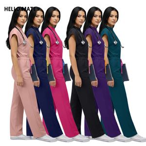 도매가 스크럽 점프수트 포켓 의료복 유니폼 여성 반팔 오버올 병원복 뷰티 살롱 작업복