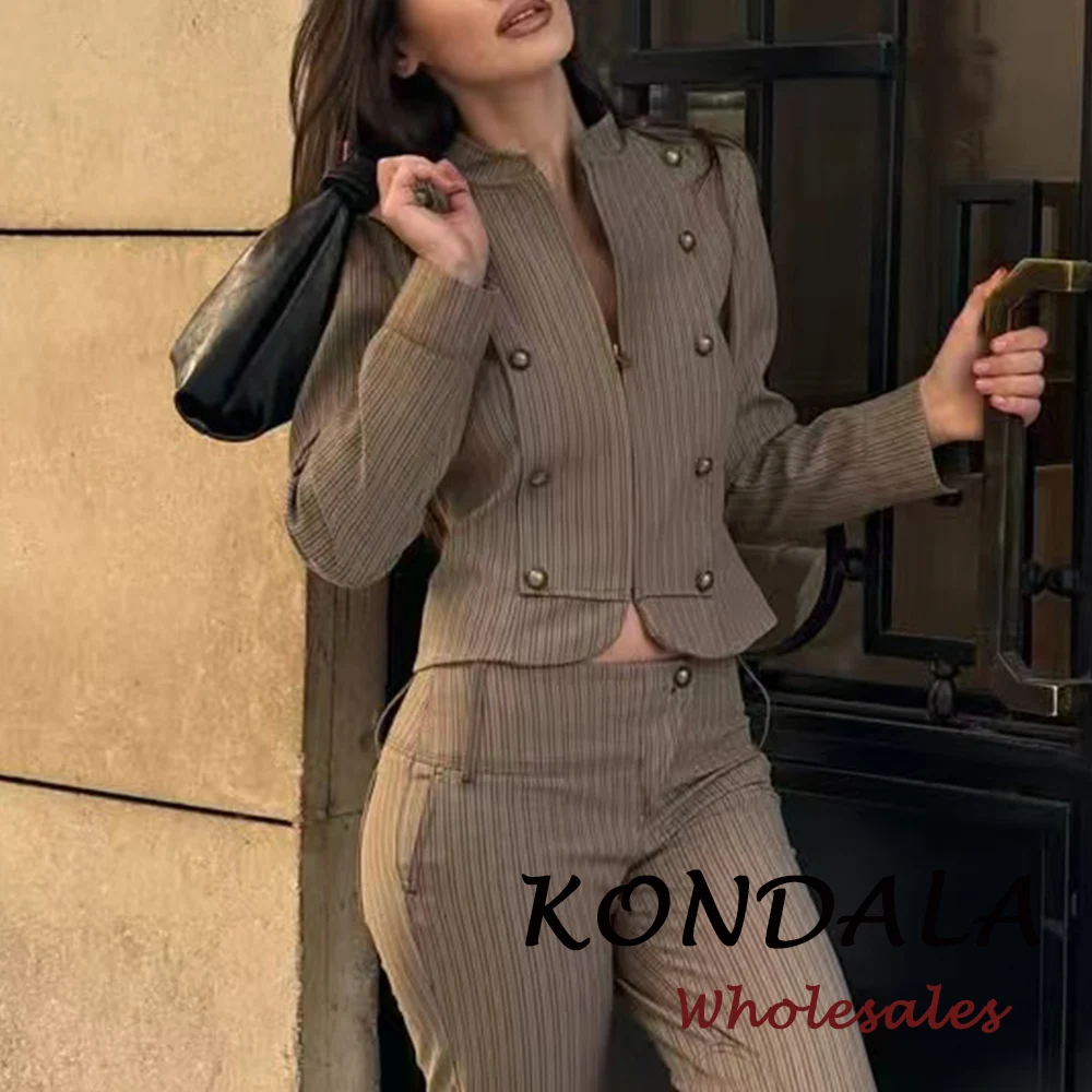 KONDALA 빈티지 스트라이프 모던 쿨 여성 슬림 블레이저 패션 2026 봄 오피스 레이디 우아한 스트리트웨어 블레이저 여성 아웃웨어