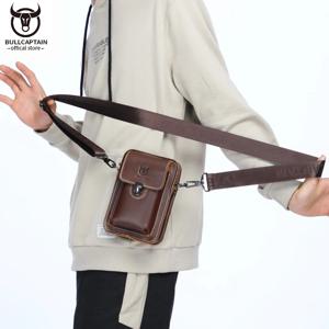 BULLCAPTAIN 크레이지 호스 가죽 남성 허리 팩 전화 파우치 가방 허리 가방 남성용 작은 가슴 어깨 벨트 가방 백 팩 YB075