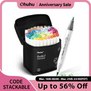오후후 호놀룰루 B 마커 펜 세트, 컬러 마커, 알코올 아트 마커, 리필 가능한 듀얼 팁, 스케치 드로잉 만화, 학교 용품