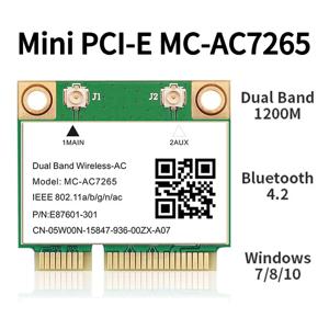 1200Mbps Bluetooth 4.2 하프 미니 PCI-E Wifi 카드 MC-AC7265 무선 802.11ac 2.4G 5Ghz 노트북 Win 7 810 11