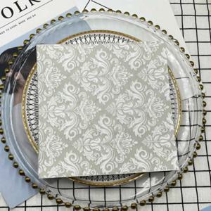 고급 유럽 실버 플라워 웨딩 접이식 와인 유리 플라워 페이퍼 플레이스매트, 2 겹 컬러풀 프린트 냅킨, 10 개 20 개/팩