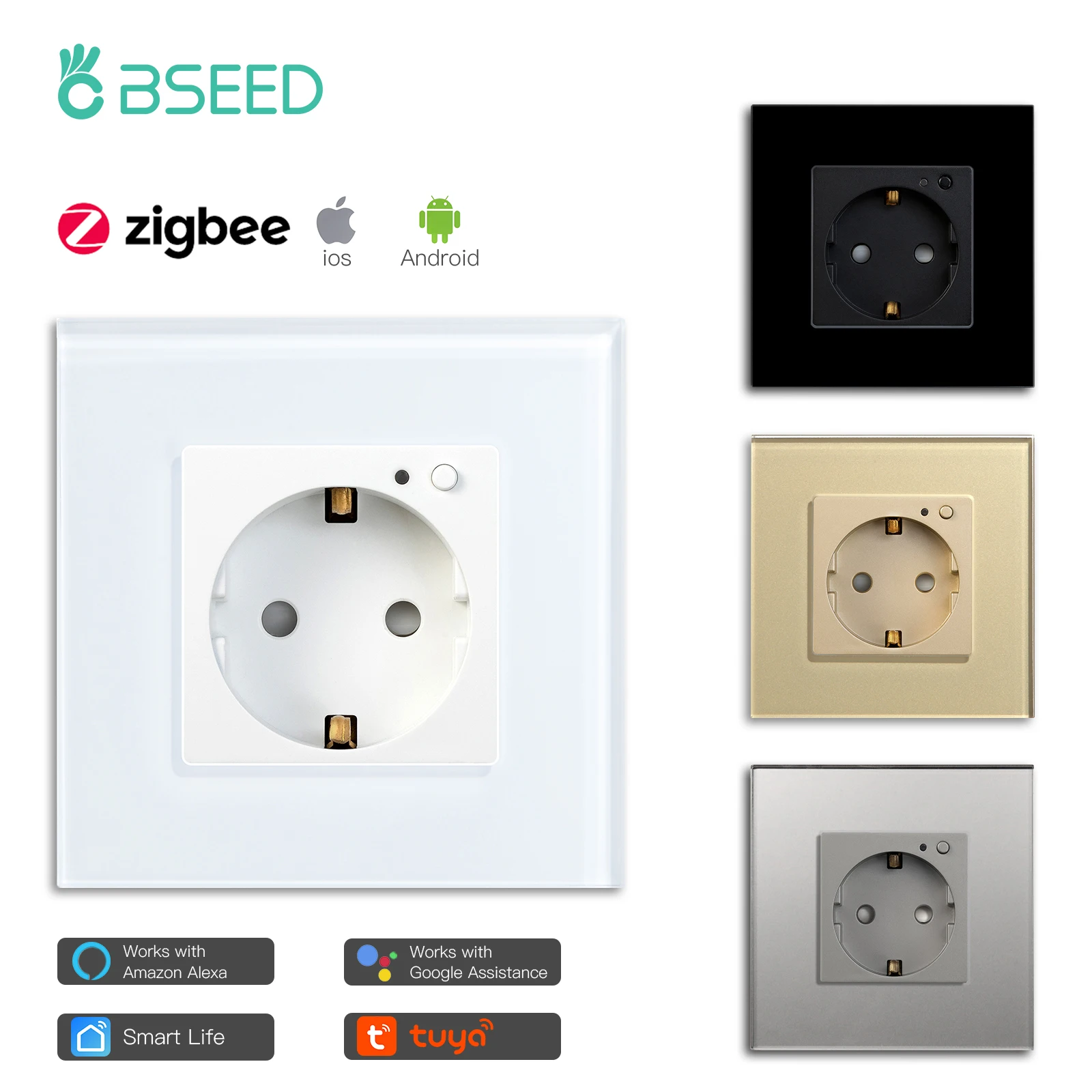 BSEED 단일 ZigBee 에너지 모니터 벽면 소켓 이중 스마트 미터 소켓 Google 스마트 라이프 App 제어 Alexa 트리플 소켓 EU