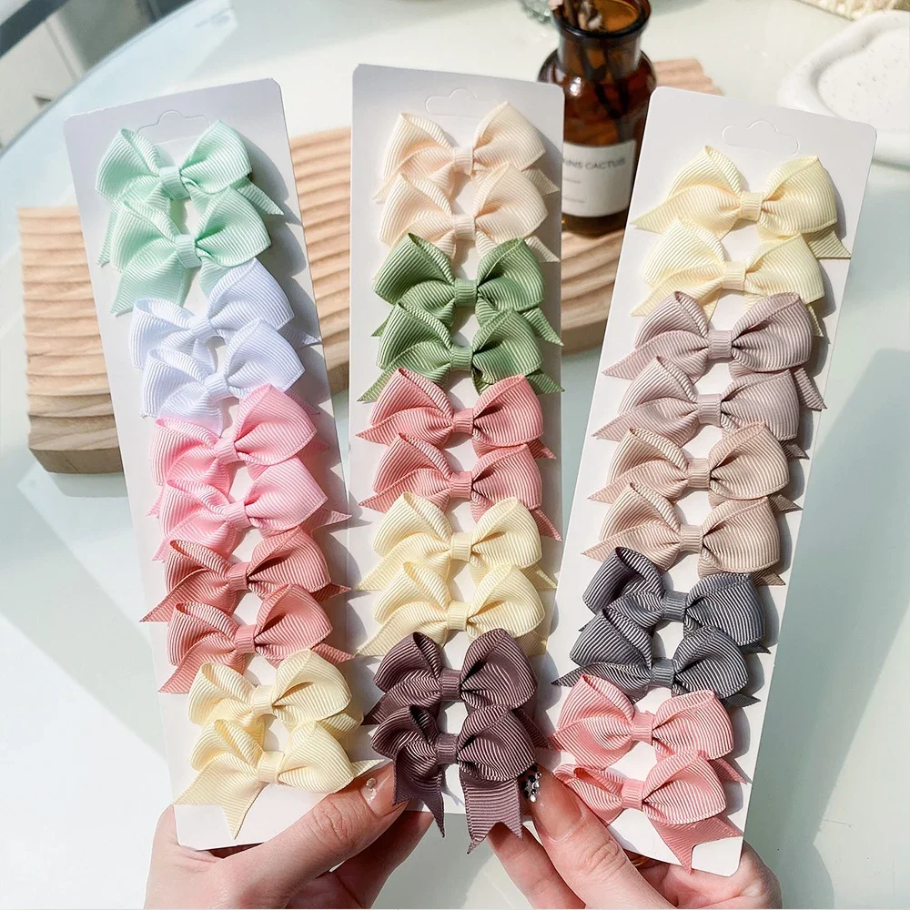 10 개/대 아기 소녀를위한 새로운 귀여운 솔리드 리본 Bowknot 헤어 클립 수제 활 머리핀 바레트 머리 장식 어린이 헤어 액세서리