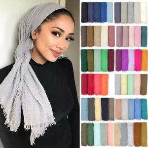 여성용 이슬람 Hijab Crinkle Hijab 스카프 부드러운 코튼 솔리드 컬러 이슬람 두건 Eid 이슬람 Turban