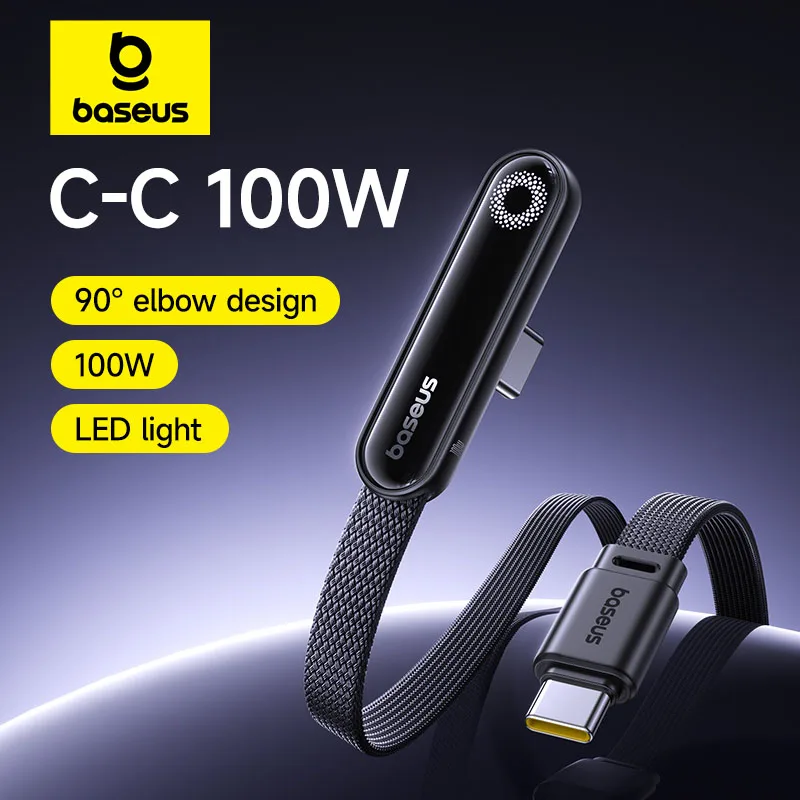 베이스어스 MVP3 엘보우 USB C 케이블 100W 아이폰 17 16 15 Pro Max LED 타입 C 케이블 맥북 프로 고속 충전 케이블 샤오미용