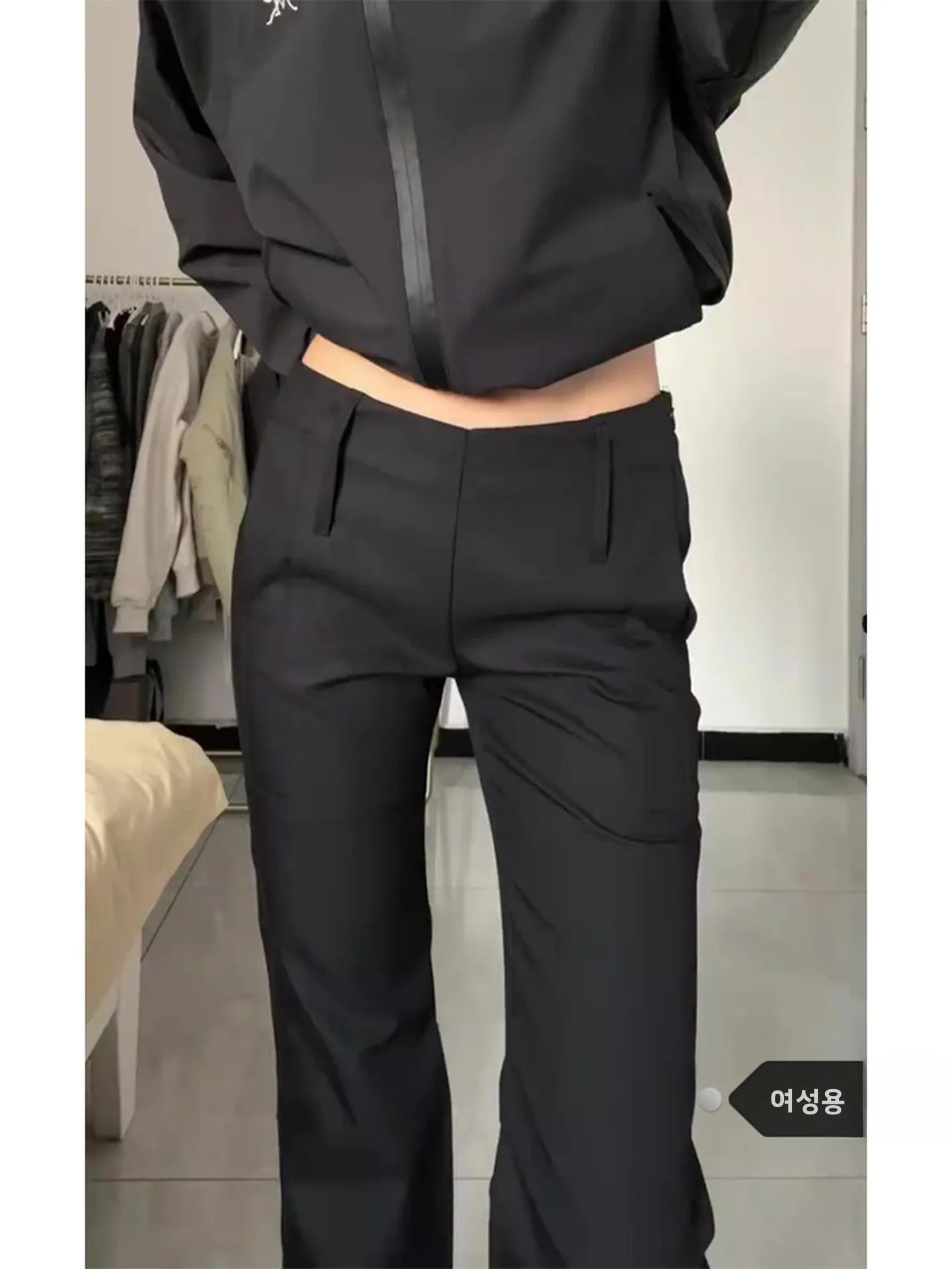 로우 웨이스트 빈티지 블랙 캐주얼 팬츠 여성 여름 슬리밍 디자인 마이크로 플레어 플로어-길이 수트 팬츠 롱 트라우저