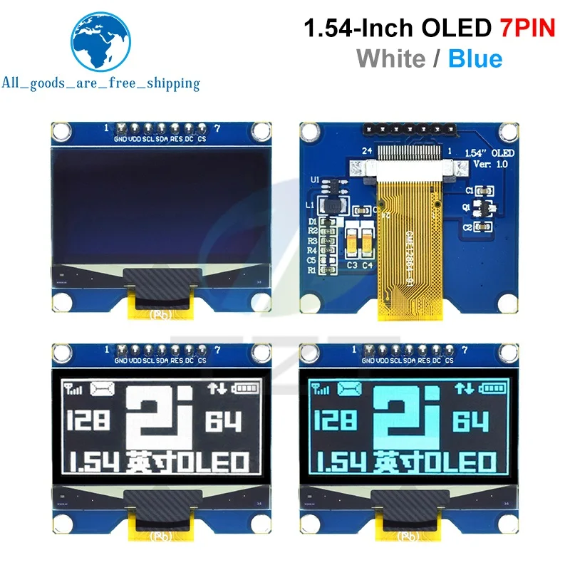 1.54 인치 4PIN 7PIN 흰색 파란색 노란색 OLED 스크린 모듈 CH1116 / SSD1309 드라이브 IC SSD1306 SPI 인터페이스 128*64 호환