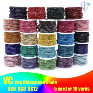 드레스용 크리스탈 모조 다이아몬드 트림 스톤 컵 체인, 골드 다이아몬드 스트라스 장식 아플리케 크리스탈 트리밍, 10 야드