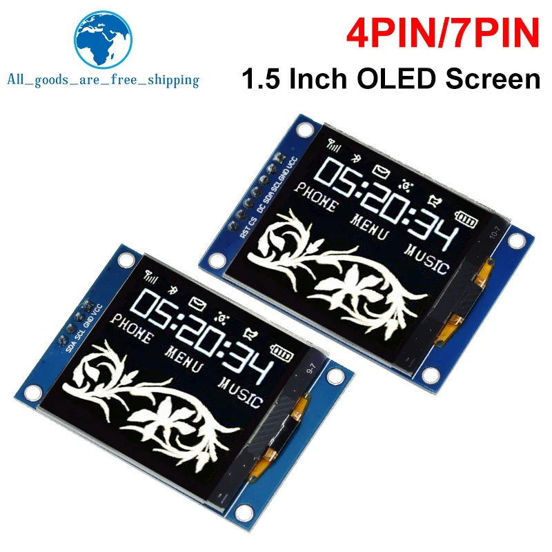 OLED 스크린 디스플레이 모듈, 1.5 인치, 1.5 인치, 128x128, 4 핀, 7 핀, SH1107 드라이버, IIC 4 핀, 화이트 라즈베리 파이, STM32, 아두이노