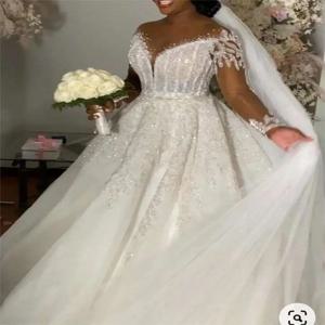 플라빈케 맞춤형 신상품 스팽글 럭셔리 빈티지 롱 슬리브 볼 가운 웨딩 드레스 신부 드레스 웨딩드레스