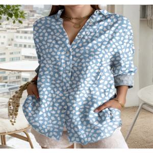 플러스 사이즈 2025 여름 여성 플로럴 셔츠 여성 캐주얼 라펠 심플 반팔 블라우스 우아한 루즈핏 패션 탑 오피스룩