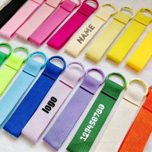 맞춤형 로고 키체인 빈 캔버스 스트랩 랜야드 배낭 플로팅 위브 펜던트 개인 맞춤 인쇄 이름 웨빙 도매