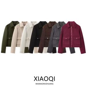 2024년 가을 여성용 소프트 재킷 코트 디자인 지퍼 장식 다용도 따뜻한 루즈핏 여성 패션 숏 아우터웨어