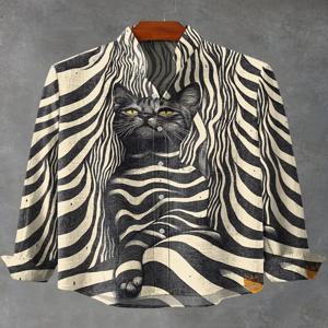 새로운 봄, 가을 베스트셀러 남성용 긴팔 편안한 셔츠 복고풍 새끼 고양이 패턴 아트 프린트 셔츠