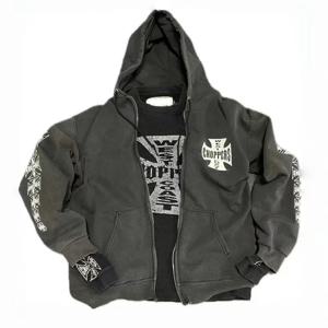 워시드 카디건 크랙 크로스 프린팅 웨스트 코스트 쵸퍼스 풀오버 남성 여성 후드 티