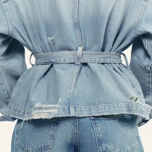 벨트와 포켓 디자인이 있는 달콤하고 세련된 데님 재킷, 2025년 가을 신상 여성 의류, 에스닉 무대 의상