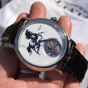 투르비용 ST8000 무브먼트 시계 말의 해 투르비용 고급 시계. 에나멜 다이얼 남성용 기계식 시계