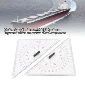 2개입 IMPA371008 보트 차트 그리기 삼각자 정밀 스케일 투명 300mm 아크릴 해양 항법용 사용 용이