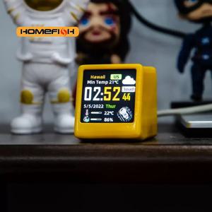 소형 휴대용 스마트 와이파이 기상 관측소 디스플레이, 날씨 온도 습도 시간 알람 시계, 데스크탑 장식