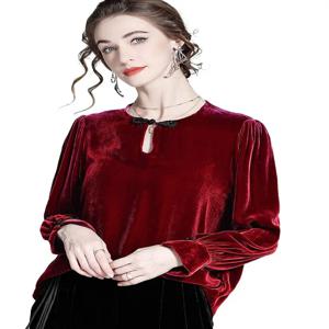 여성 패션 빈티지 플루쉬 블라우스 플러스 사이즈 가을 우아한 랜턴 슬리브 벨루어 셔츠 겨울 벨벳 탑 5XL