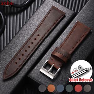 퀵 릴리즈 빈티지 레트로 천연 가죽 시계줄 18mm 20mm 22mm 19mm 21mm 24mm 크레이지 호스 남녀 공용 스트랩 시계 팔찌
