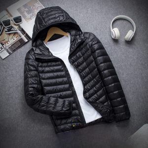 경량 얇은 남성용 다운 재킷 스탠드 칼라 후드 코트 젊은 스타일 짧은 길이 아우터웨어 퓨어 컬러 노브랜드