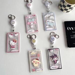 산리오 헬로 키티 리트랙터블 카드 홀더 키체인 멜로디 시나모롤 쿠로미 학생용 도어 카드 ID 카드 보관 생일 선물