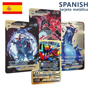 스페인어 포켓몬 메탈 카드 피카츄 아르세우스 리자몽 DIY 트레이딩 플래시 카드 애니메이션 만화 선물