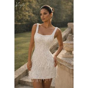 교토 맞춤형 화이트 스퀘어 칼라 태슬 웨딩드레스 미니 지퍼 백 vestidos de noche 고급 비즈 애프터 파티 가운 2026