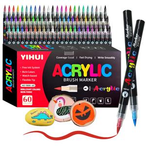 12/24/36/48/60 색상 아크릴 페인트 펜 마커 브러시 끝 페인트 마커 바위 그림 나무 돌 유리 선물 DIY 공예품
