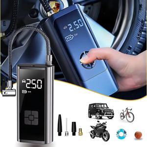 차량용 전동 에어펌프 타이어 공기주입 펌프 LCD 디스플레이 장착 오토바이 자전거 볼 휴대용 공기압축기
