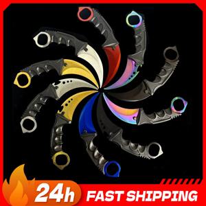 10가지 스타일의 Cs 카람빗 금속 모형(플라스틱 칼집 포함) 게임용 주변기기 다채로운 클로 나이프 야외 훈련 소품 안전 장난감 소년용