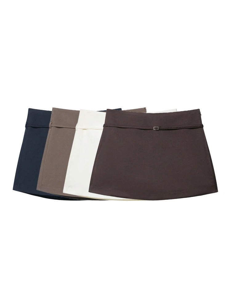 여성용 솔리드 컬러 스커트 벨트 사이드 지퍼 캐주얼 반바지 스커트 패셔너블하고 스타일리쉬한 여성 의류