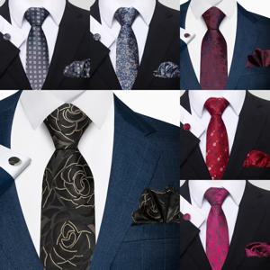 플로럴 남성 넥타이, 포켓 스퀘어, 커프스 버튼 3종 세트, 빈티지하고 우아한 스타일, 다양한 패션 조합에 적합