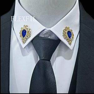FLEXFIL 럭셔리 2pcs 남성용 브랜드 라펠 핀 고품질 바로크 크리스탈 브로치 빈티지 칼라 핀 웨딩 abotoaduras 쥬얼리