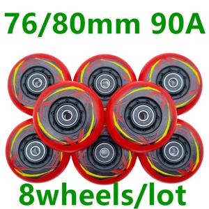 브레이크 휠 스케이트 휠 롤러 휠 레드 76mm 80mm 경도 90A 부드러운 베어링이있는 좋은 품질 8 휠/로트