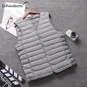 Schinteon Men Light Down Vest Gielt 캐주얼 양복 조끼 봄 가을 화이트 오리 다운 재킷 남성 v 넥 민소매 코트 라이너 조끼