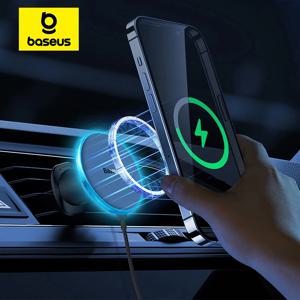 Baseus 자기 무선 충전기, 차량용 전화 홀더, 15W 고속 충전 무선 차량용 충전기, iPhone 16 15 14 13 12 Samsung용 홀더, 차량용 마운트 자기 카드 홀더