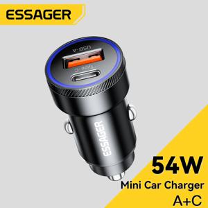Essager 54W USB 차량용 충전기 5A 빠른 충전 3.0 QC SCP AFC 30W USB 유형 C Xiaomi poco iPhone Huawei Samsung 용 빠른 충전