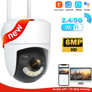 2.4G/5G WiFi 카메라 야외 6MP Tuya Wifi 감시 카메라 PTZ 보안 보호 CCTV 캠 자동 추적 Alexa Google Onvif