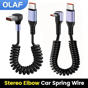 66W 100W 유형 C-유형 C 케이블 iPhone 15 화웨이 Xiaomi 삼성 자동차 스프링 케이블 6A 짧은 고속 충전 USB C 케이블