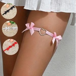 로리타 레이스 가터 다리 벨트, 펑크 크로스 하트 활 다리 링, 고스 탄성 벨 허벅지 초커 체인, 여성 란제리 코스프레 하네스