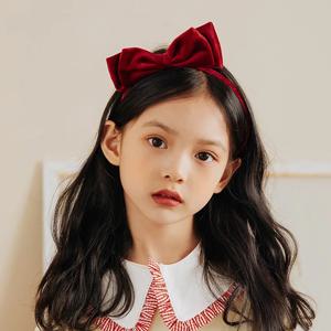 빨간 벨벳 활 키즈 헤어 후프, 빈티지 나비 매듭 공주 머리띠, 여아용 헤어 액세서리