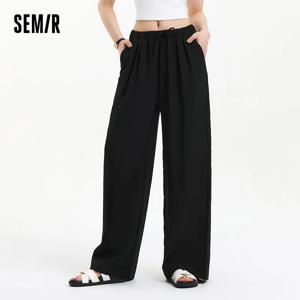 세미르 캐주얼 팬츠 여성 롱 팬츠 릴렉스 핏 2025 신상 여름 밴딩 허리 와이드 레그 미니멀리스트 데일리 편안한 착용감
