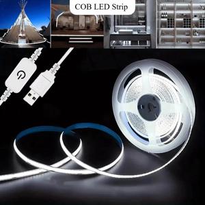 1m-5m USB COB LED 스트립 라이트 5V 320LEDs/m DIY TV 미러 백라이트 유연한 리본 테이프 터치 센서 조광 가능 주방 룸 램프